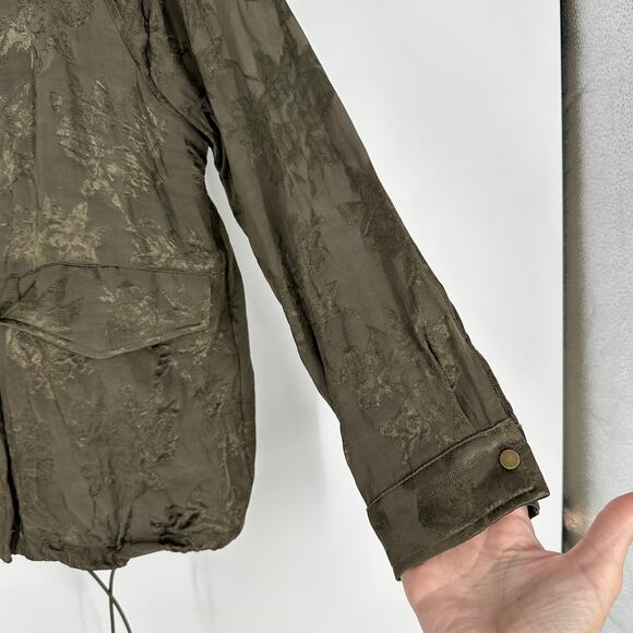 Bianca Nygard Olive Green Subtle Floral Pattern Drawstring Hem Bomber Jacket Med - Picture 7 of 8